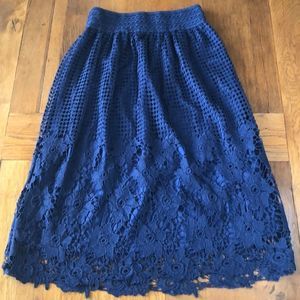 Women's Navy Crochet Midi Skirt